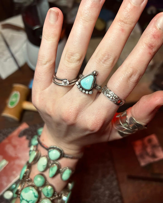High-Grade Lone Mountain Turquoise Stacker Ring