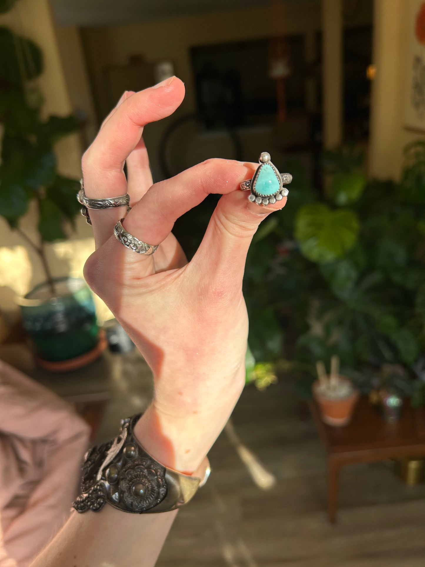 High-Grade Lone Mountain Turquoise Stacker Ring